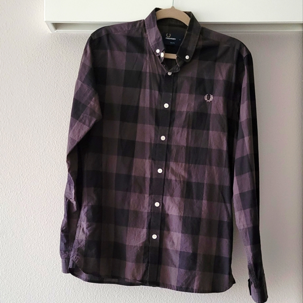 Fred Perry Long Sleeve Checkered Button Down Shirt, Men's Small Slim, Cotton